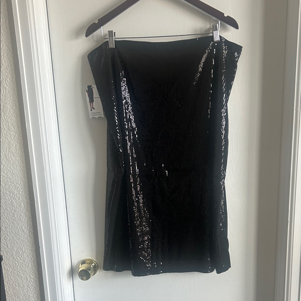 Black Sequin Strapless Dress